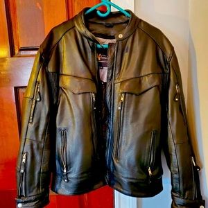 Black leather motorcycle jacket